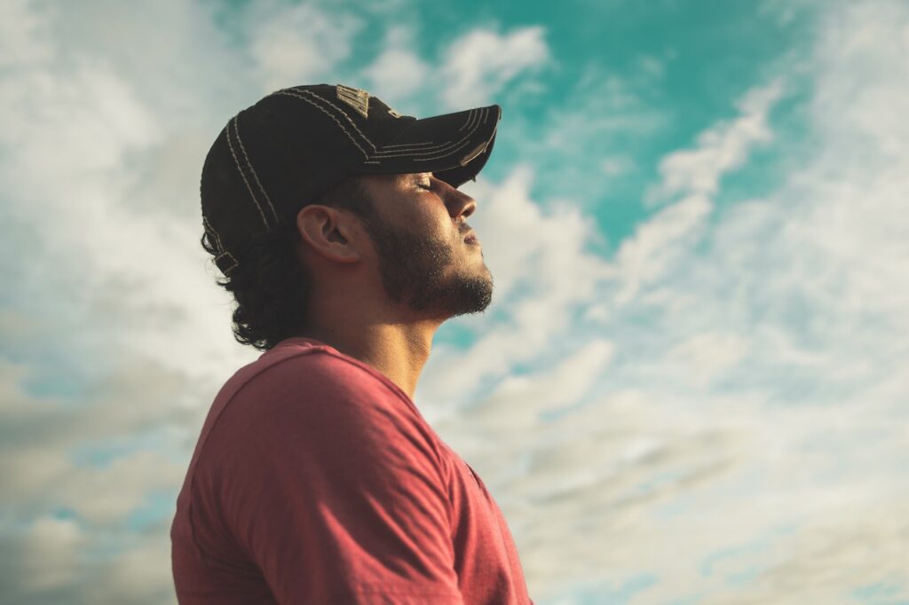 Man looking into the distance, visualizing a successful date